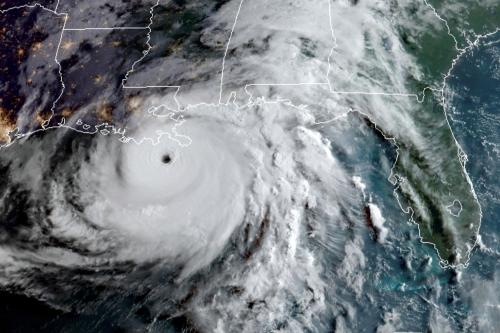 A satellite image of Hurricane Ida approaching the Gulf Coast